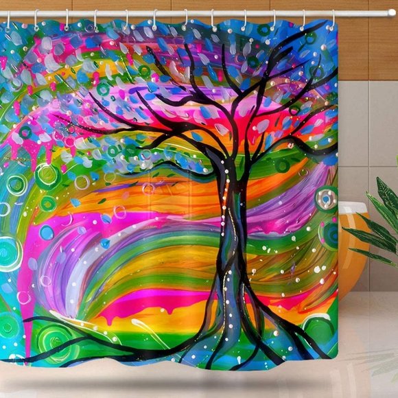 COLORFUL TREE SHOWER CURTAIN - Picture 1 of 3